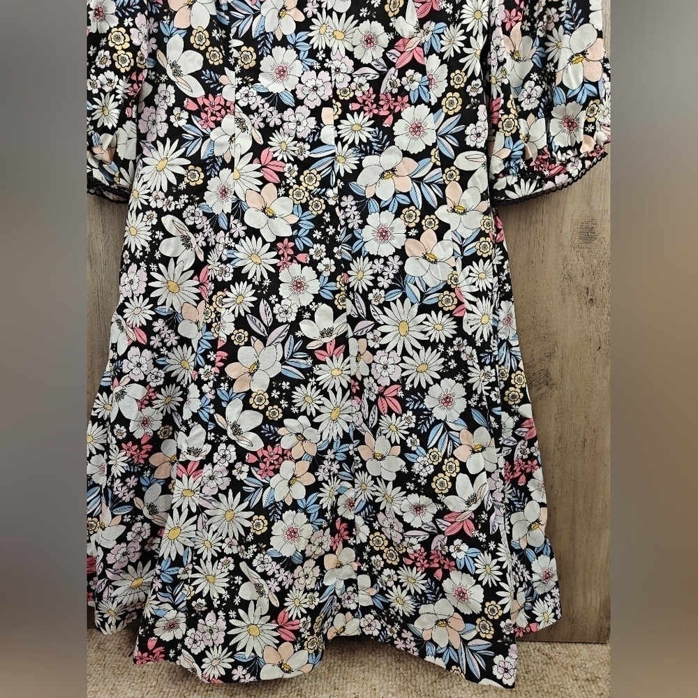 Rachel Parcell Floral Cotton Puff Sleeves Mini Dress Size LG - Picture 9 of 15